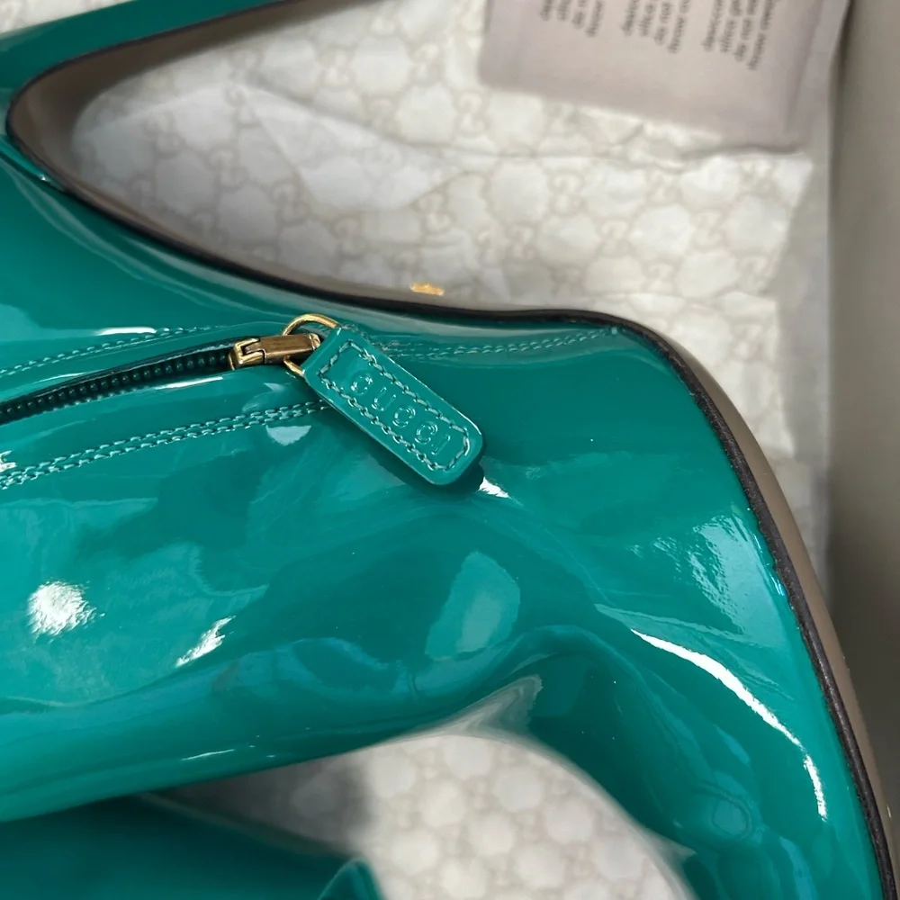Gucci Turquoise Patent Leather Heeled Boots - Picture 5 of 7